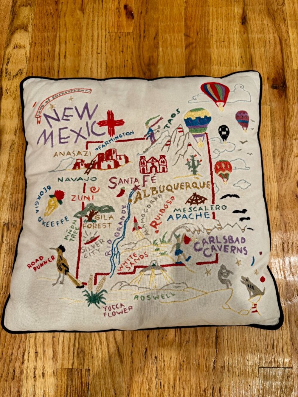 Catstudio New Mexico State Hand Embroidered Geography Throw Pillow EUC